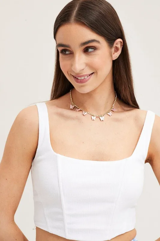 Pink Butterfly Charm Rhinestone Necklace sold by Ally Fashion