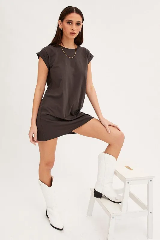 Grey T-Shirt Dress Crew Short Sleeve Graphic sold by Ally Fashion