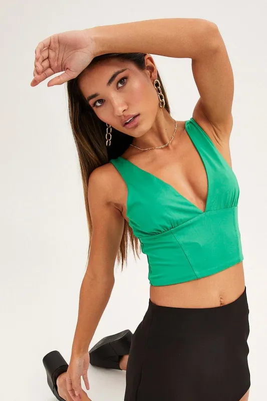 Green Corset Detail Top Sleeveless Crop Slinky Jersey sold by Ally Fashion