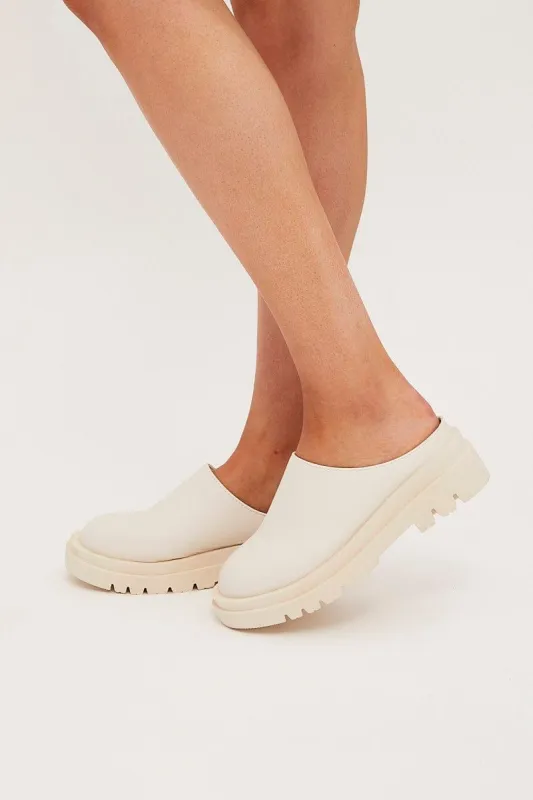 White Chunky Sole Flat Mules sold by Ally Fashion
