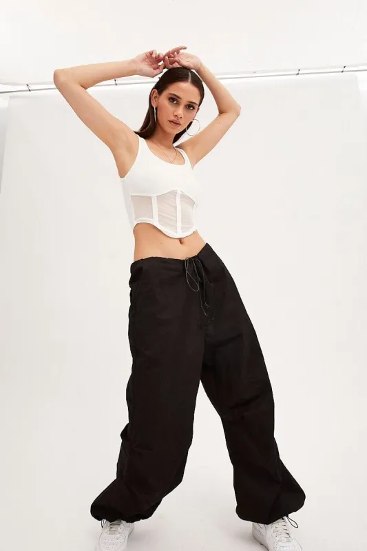 White Mesh Patchwork Tank Top Corset Top sold by Ally Fashion
