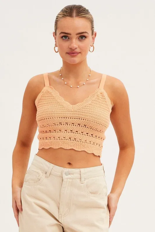 Orange Crochet Singlet Top sold by Ally Fashion