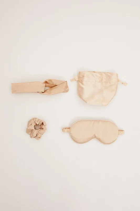 Beige Eye Cover And Hair Accessories Travel Beauty Bag sold by Ally Fashion