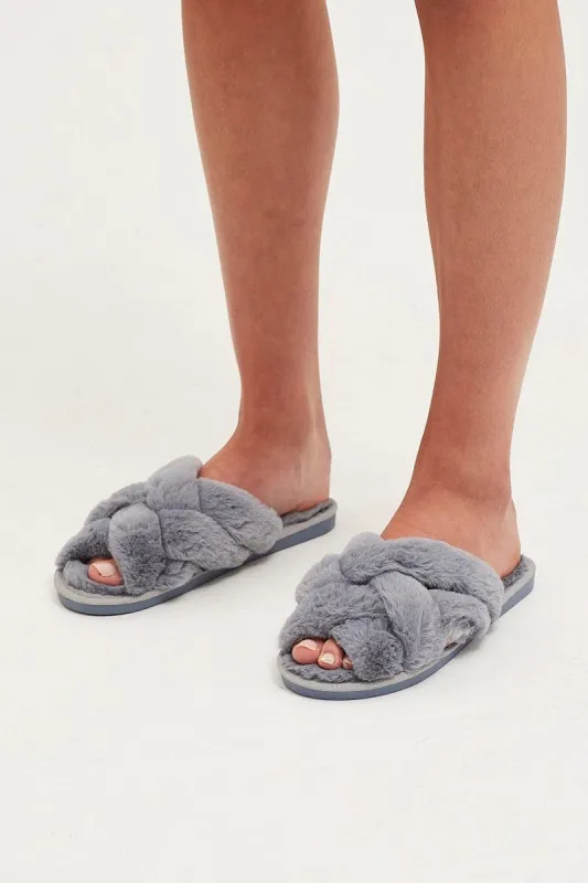 Grey Faux Fur Slippers sold by Ally Fashion