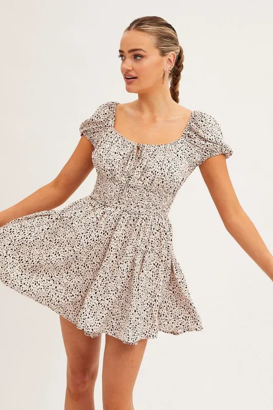 Animal Print Shirred Playsuit Short Sleeve Rayon sold by Ally Fashion