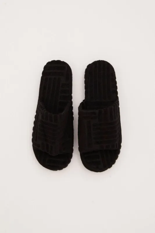 Black Corduroy Detail Slippers sold by Ally Fashion