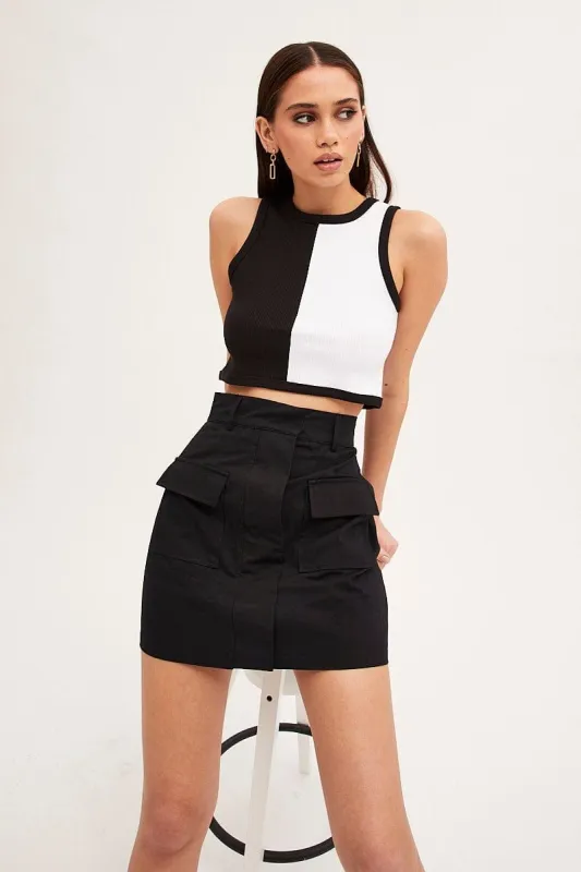 Multi Colour Crop Top Sleeveless Crew Neck Color Block made by Ally Fashion
