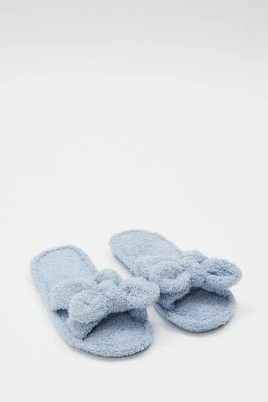 Blue Fluffy Bow Detail Slippers sold by Ally Fashion