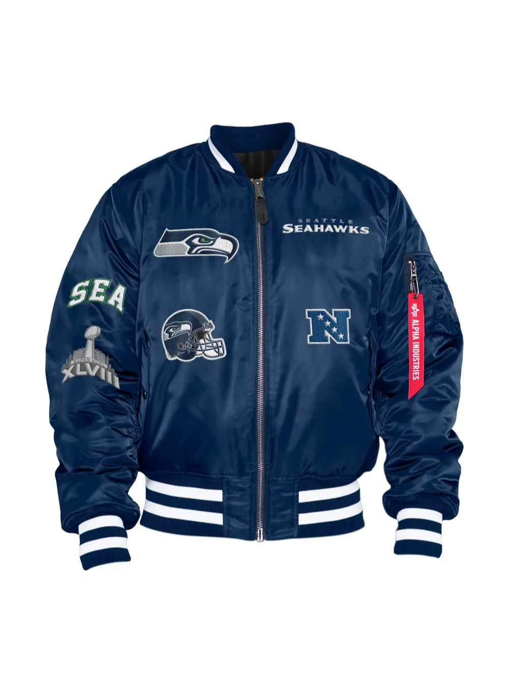 SEATTLE SEAHAWKS X ALPHA X NEW ERA MA-1 BOMBER JACKET sold by Alpha Industries