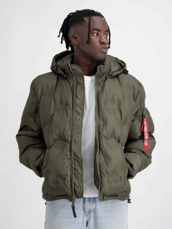 HOODED LOGO PUFFER (SEASONAL) sold by Alpha Industries
