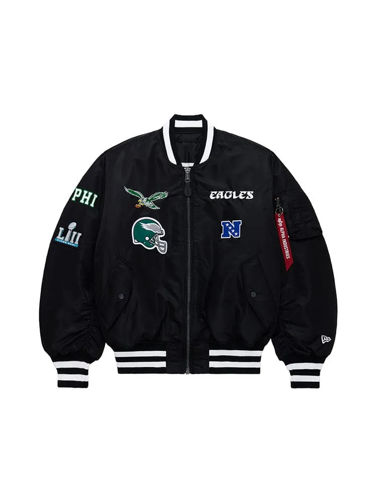 PHILADELPHIA EAGLES X ALPHA X NEW ERA MA-1 BOMBER JACKET (HISTORIC LOGO) sold by Alpha Industries