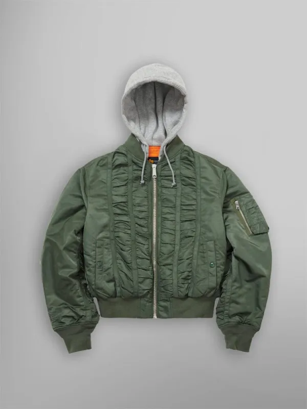 ALPHA X MADEME HOODED RUCHED MA-1 BOMBER JACKET sold by Alpha Industries