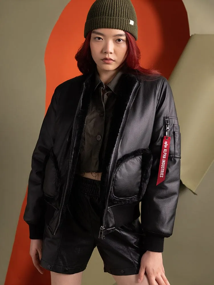WOMEN'S REVERSIBLE FAUX LEATHER MA-1 BOMBER JACKET sold by Alpha Industries product image thumbnail 2