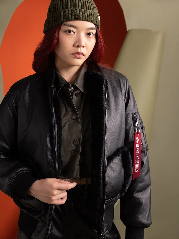WOMEN'S REVERSIBLE FAUX LEATHER MA-1 BOMBER JACKET sold by Alpha Industries product image thumbnail 3