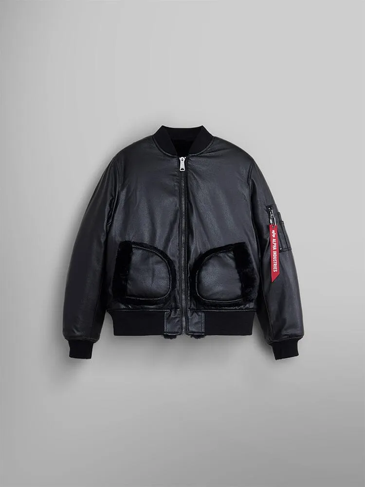 WOMEN'S REVERSIBLE FAUX LEATHER MA-1 BOMBER JACKET sold by Alpha Industries