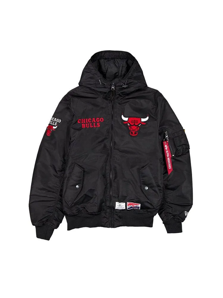 CHICAGO BULLS X ALPHA X NEW ERA L-2B HOODED BOMBER JACKET sold by Alpha Industries