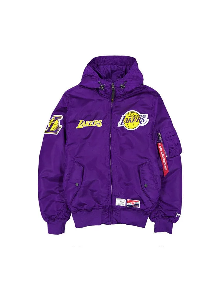LOS ANGELES LAKERS X ALPHA X NEW ERA L-2B HOODED BOMBER JACKET sold by Alpha Industries