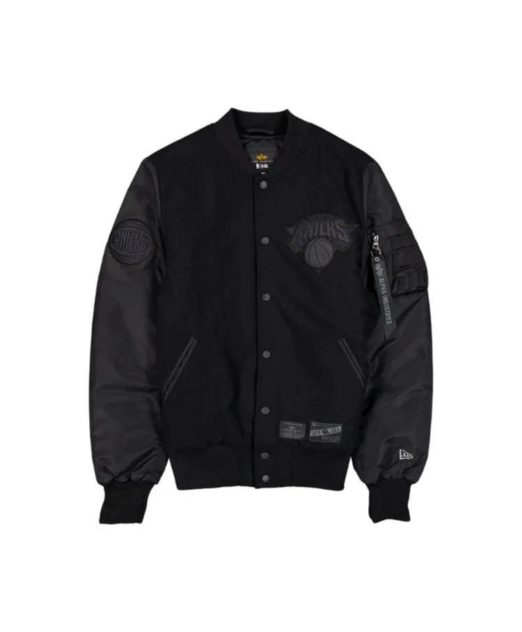 NEW YORK KNICKS X ALPHA X NEW ERA WOOL VARSITY MA-1 BOMBER JACKET sold by Alpha Industries