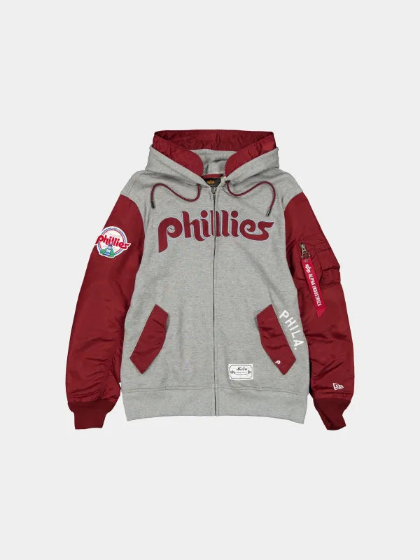 PHILADELPHIA PHILLIES X ALPHA X NEW ERA MA-1 ZIP UP HOODIE sold by Alpha Industries