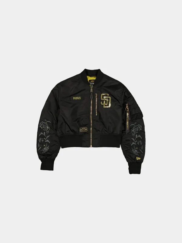 SAN DIEGO PADRES X ALPHA X NEW ERA L-2B CROPPED BOMBER JACKET WOMENS sold by Alpha Industries