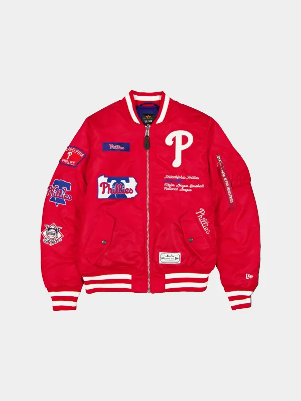 Philadelphia Phillies X Alpha X New Era MA-1 Bomber Jacket (Scarlet Red) sold by Alpha Industries