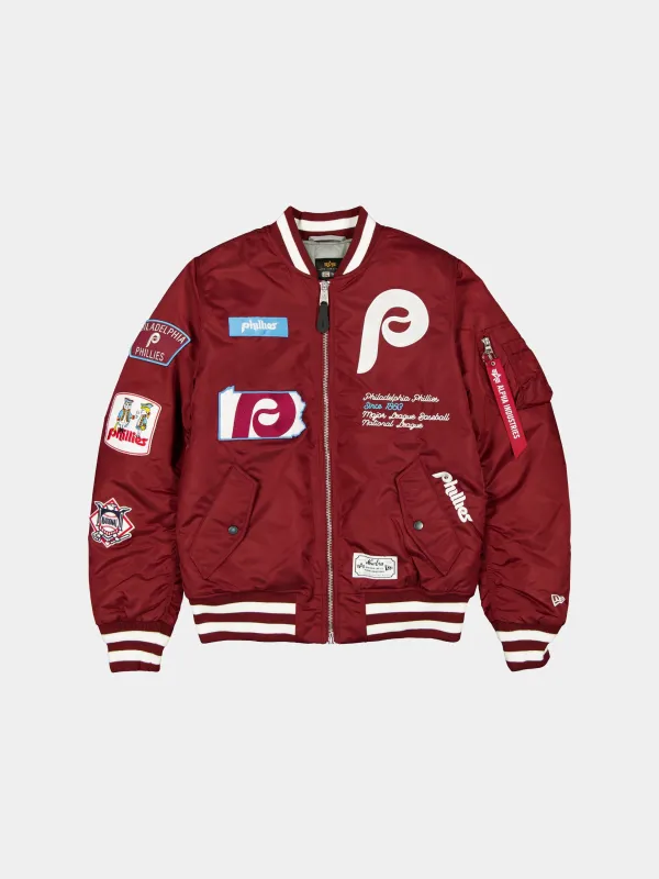 Philadelphia Phillies X Alpha X New Era MA-1 Bomber Jacket (Burgundy) sold by Alpha Industries