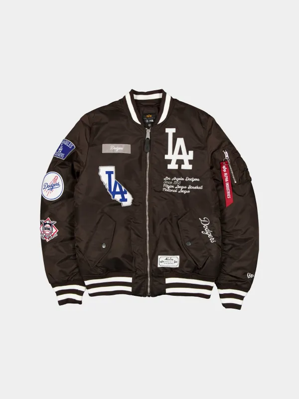 LOS ANGELES DODGERS X ALPHA X NEW ERA MA-1 BOMBER JACKET (BURNT WOOD) sold by Alpha Industries