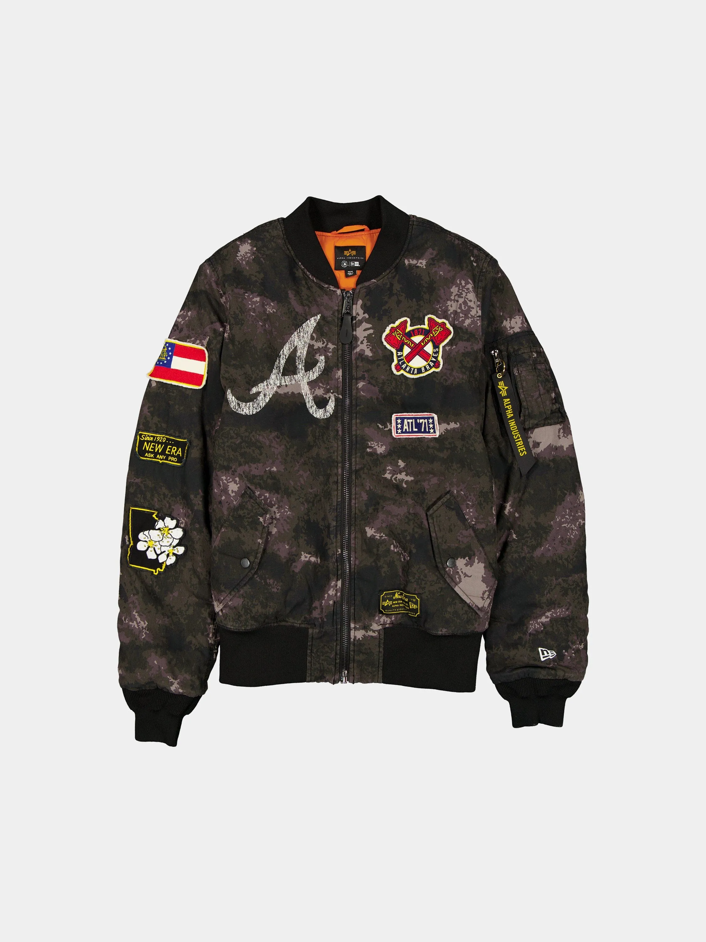 ATLANTA BRAVES X ALPHA X NEW ERA MA-1 BOMBER JACKET (BLACK CAMO) sold by Alpha Industries
