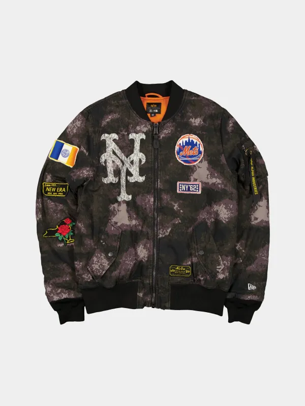 NEW YORK METS X ALPHA X NEW ERA MA-1 BOMBER JACKET (BLACK CAMO) sold by Alpha Industries