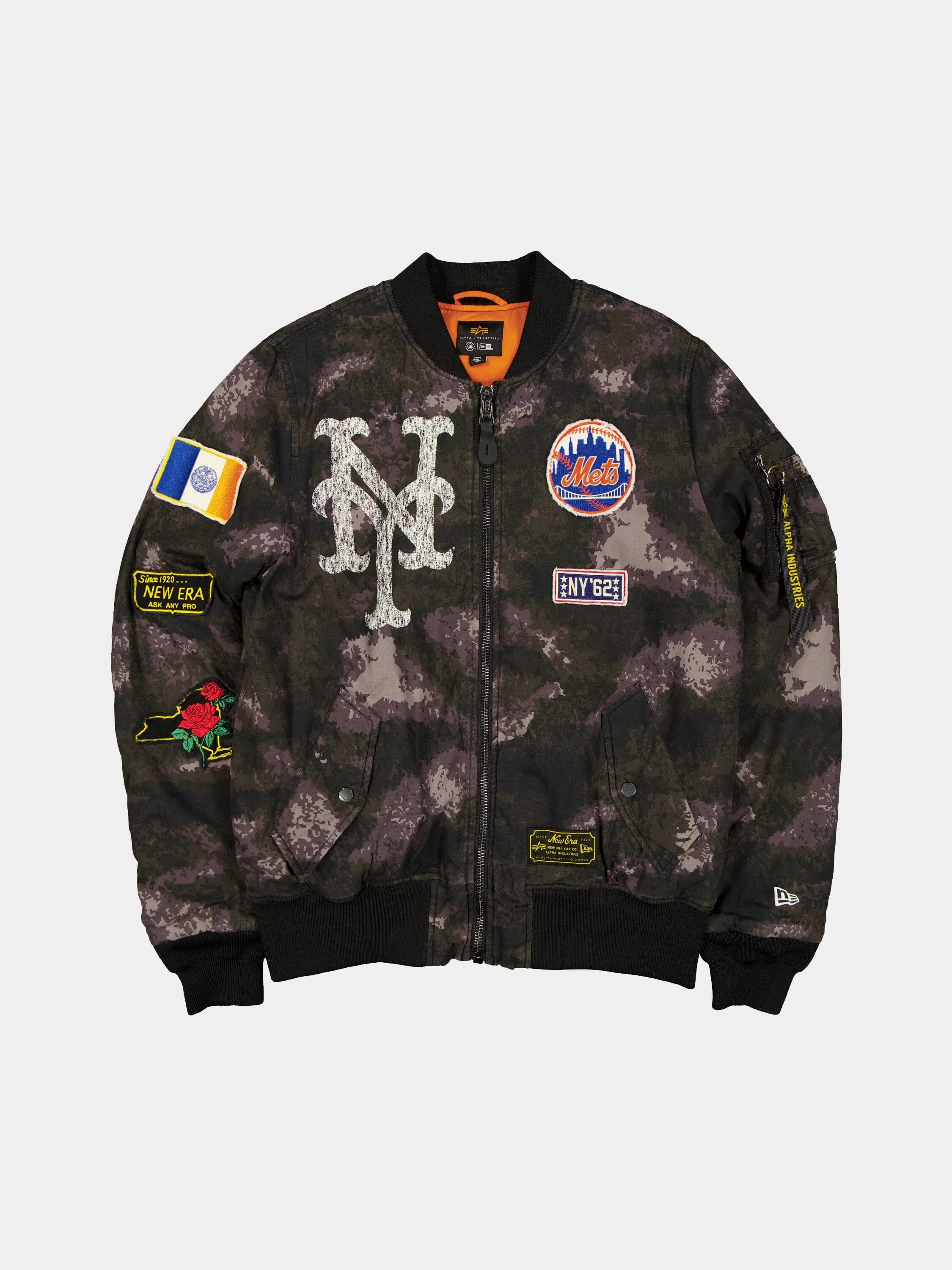 NEW YORK METS X ALPHA X NEW ERA MA-1 BOMBER JACKET (BLACK CAMO) sold by Alpha Industries