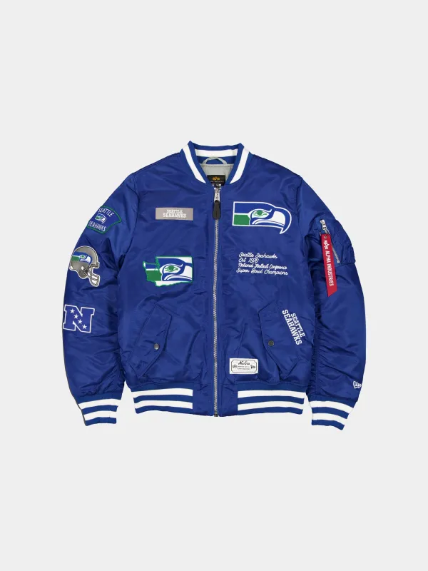 SEATTLE SEAHAWKS X ALPHA X NEW ERA MA-1 BOMBER JACKET sold by Alpha Industries