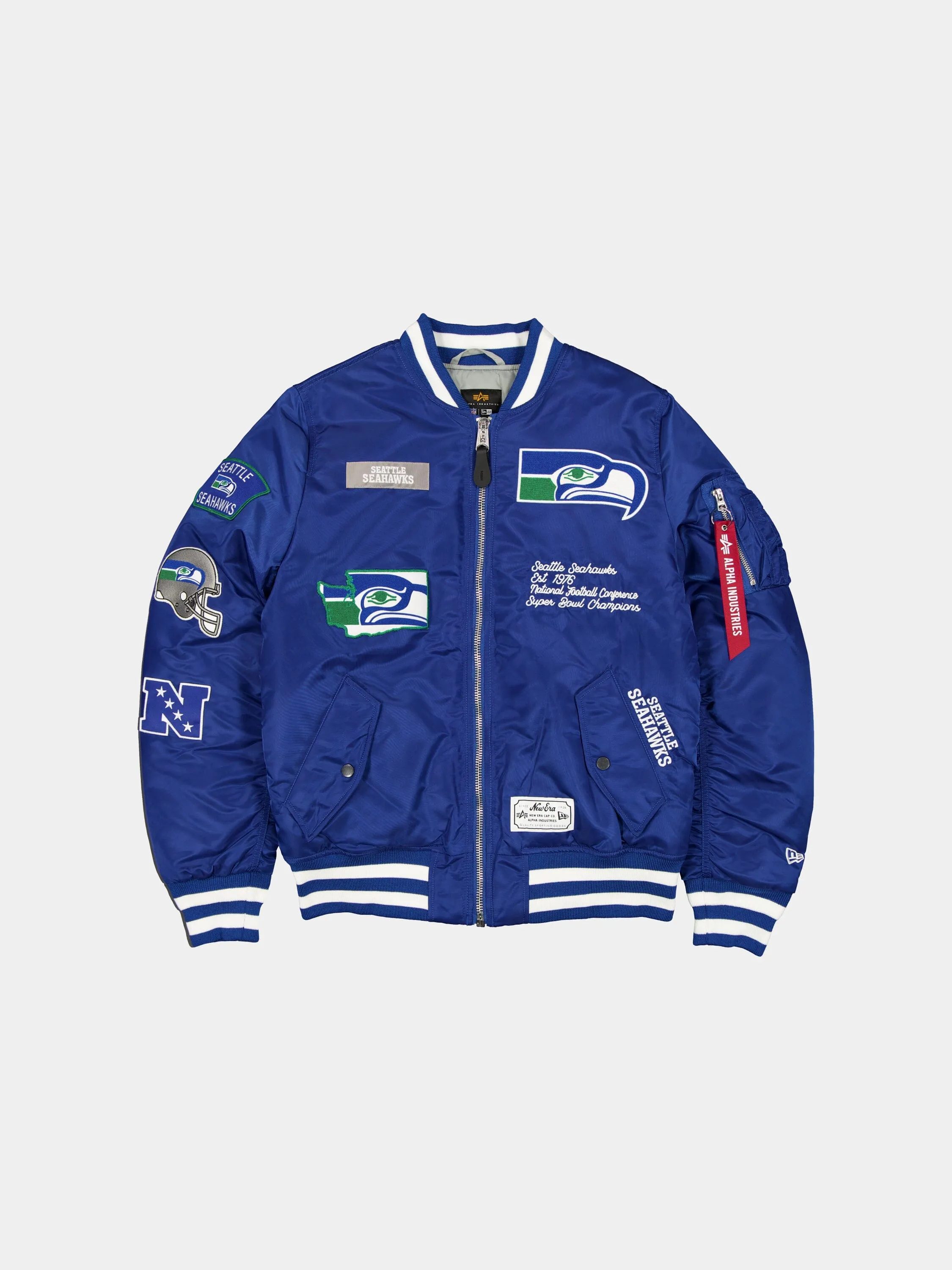 SEATTLE SEAHAWKS X ALPHA X NEW ERA MA-1 BOMBER JACKET sold by Alpha Industries