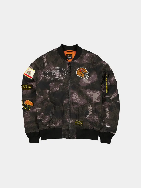 SAN FRANCISCO 49ERS X ALPHA X NEW ERA MA-1 BOMBER JACKET (BLACK CAMO) sold by Alpha Industries