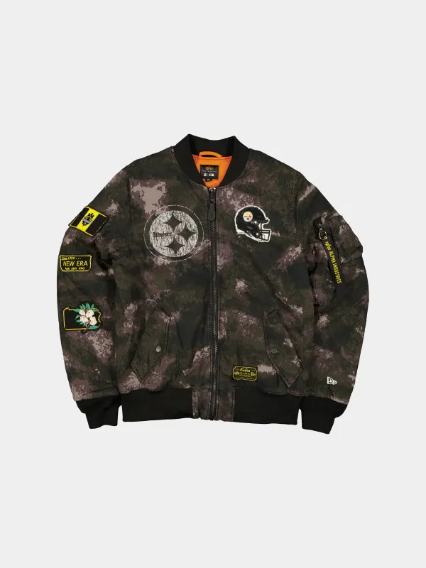 PITTSBURGH STEELERS X ALPHA X NEW ERA MA-1 BOMBER JACKET (BLACK CAMO) sold by Alpha Industries