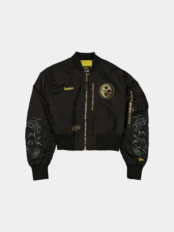 PITTSBURGH STEELERS X ALPHA X NEW ERA L-2B CROPPED BOMBER JACKET WOMENS sold by Alpha Industries