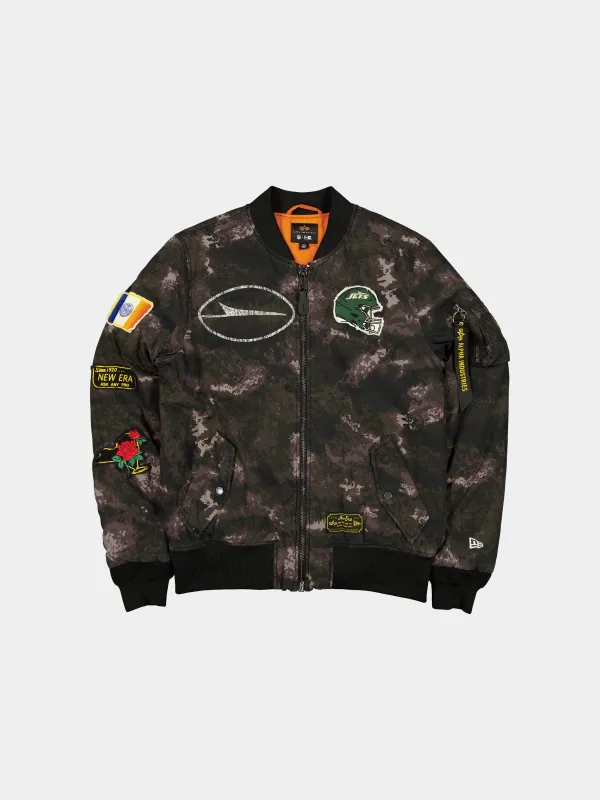 NEW YORK JETS X ALPHA X NEW ERA MA-1 BOMBER JACKET (BLACK CAMO) sold by Alpha Industries