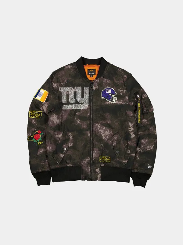 NEW YORK GIANTS X ALPHA X NEW ERA MA-1 BOMBER JACKET (BLACK CAMO) sold by Alpha Industries