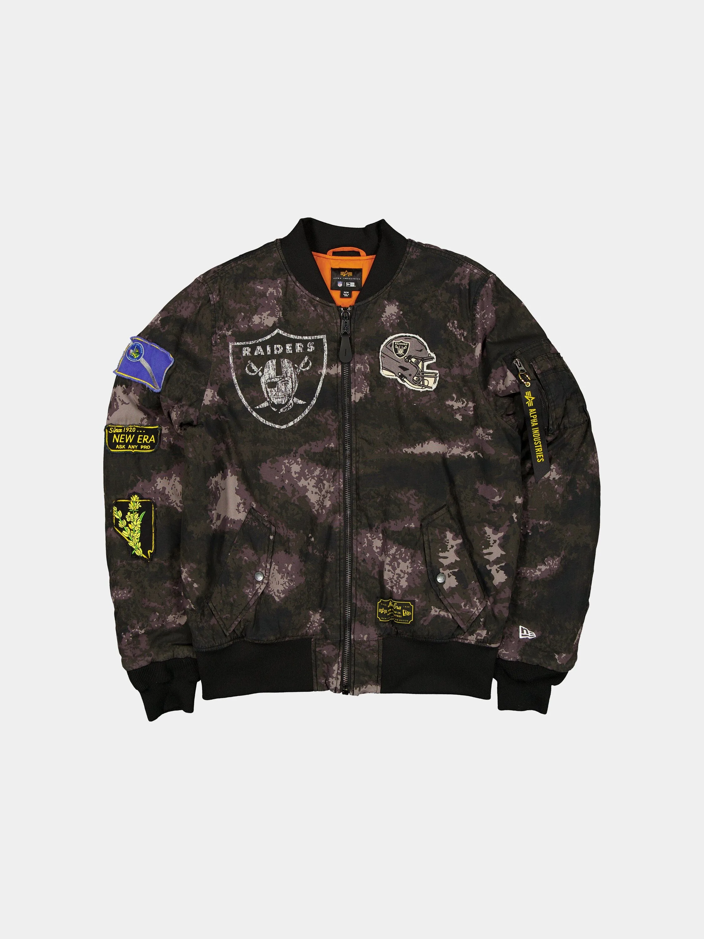 LAS VEGAS RAIDERS X ALPHA X NEW ERA MA-1 BOMBER JACKET (BLACK CAMO) sold by Alpha Industries