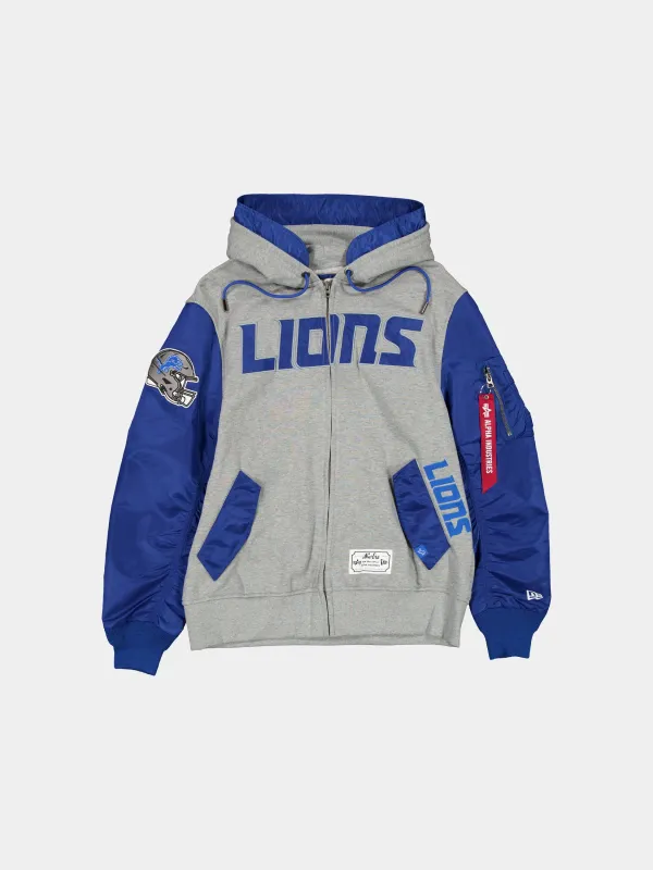 DETROIT LIONS X ALPHA X NEW ERA MA-1 ZIP UP HOODIE sold by Alpha Industries