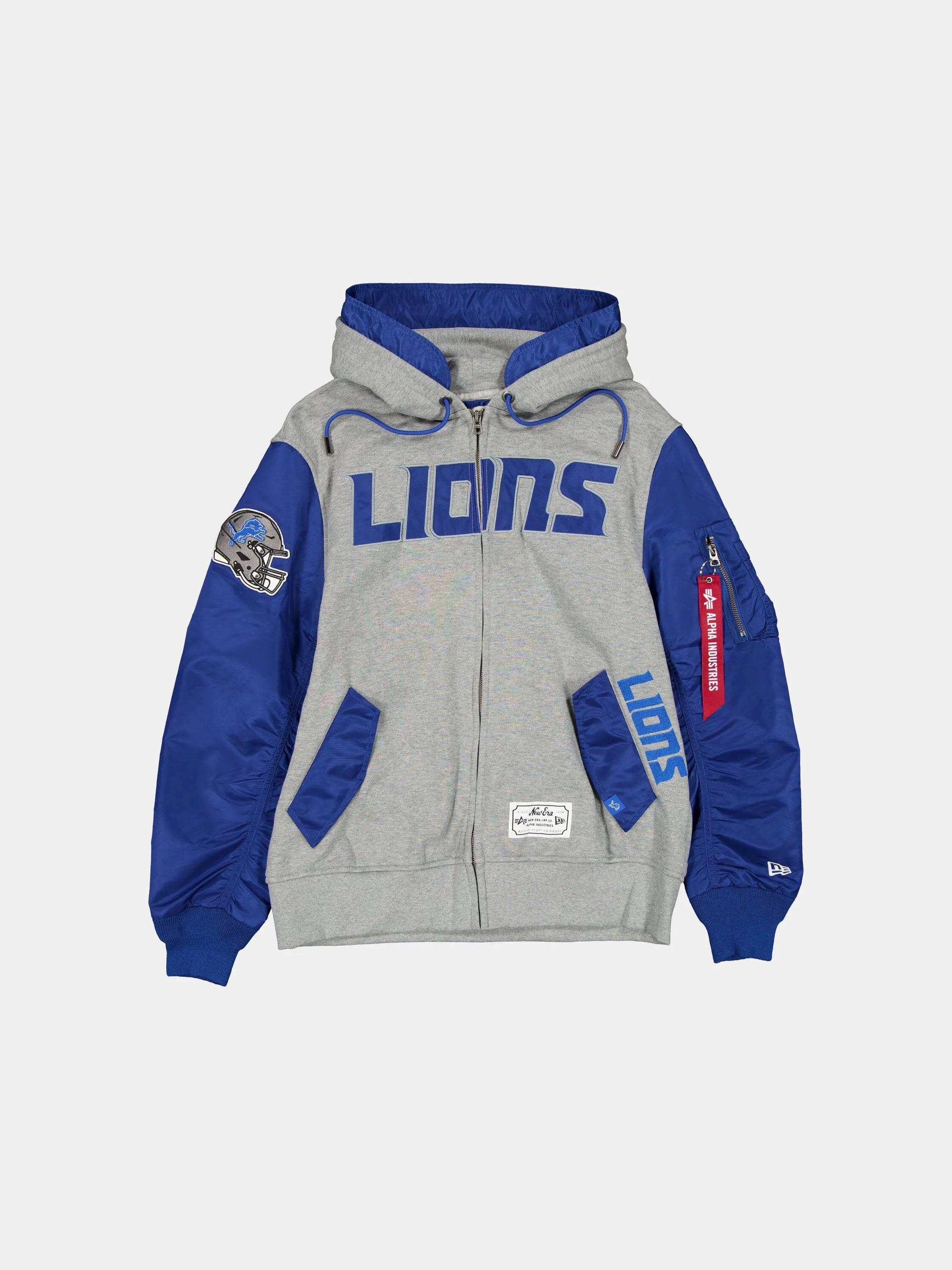 DETROIT LIONS X ALPHA X NEW ERA MA-1 ZIP UP HOODIE sold by Alpha Industries