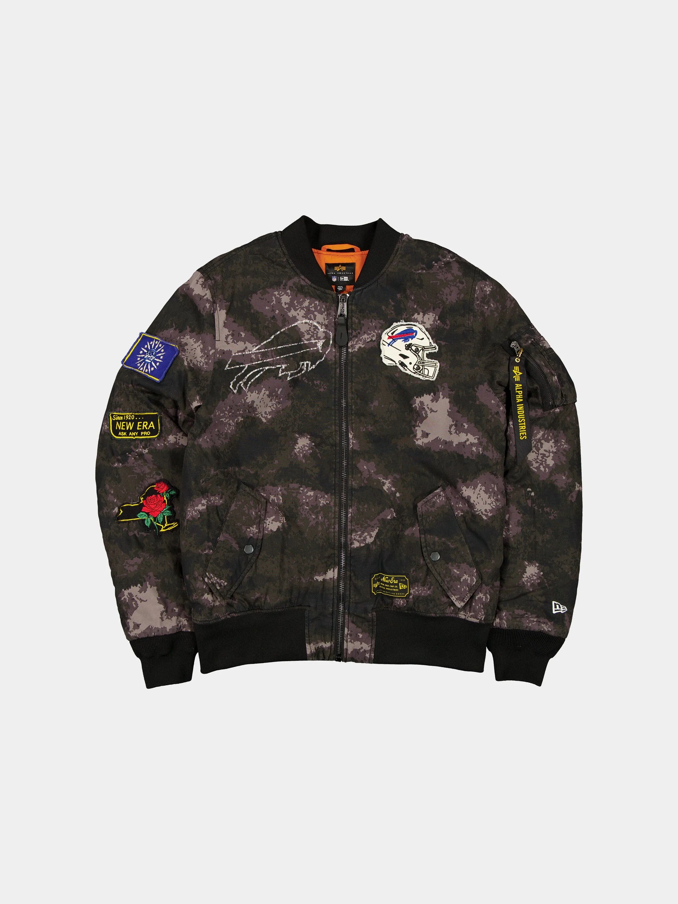 BUFFALO BILLS X ALPHA X NEW ERA MA-1 BOMBER JACKET (BLACK CAMO) sold by Alpha Industries