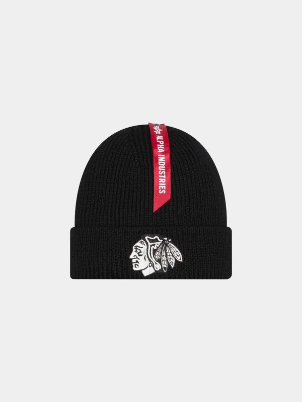 CHICAGO BLACKHAWKS X ALPHA X NEW ERA SHORT CUFF BEANIE sold by Alpha Industries