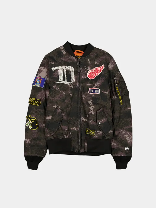 DETROIT RED WINGS X ALPHA X NEW ERA MA-1 BOMBER JACKET (BLACK CAMO) sold by Alpha Industries