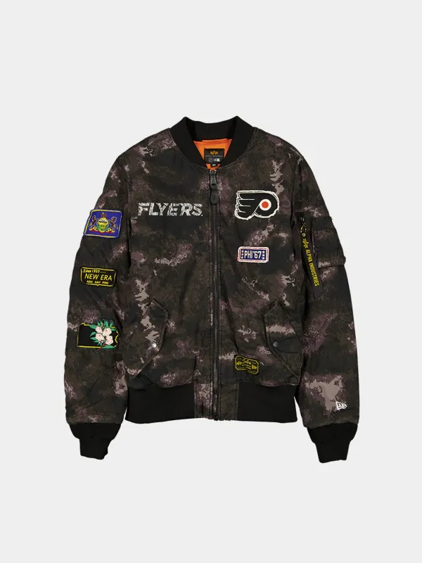 PHILADELPHIA FLYERS X ALPHA X NEW ERA MA-1 BOMBER JACKET (BLACK CAMO) sold by Alpha Industries