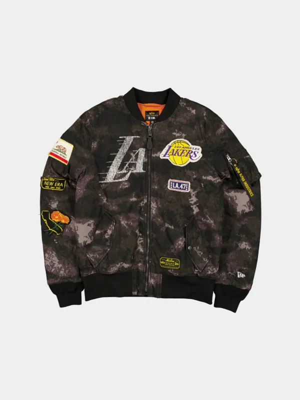 LOS ANGELES LAKERS X ALPHA X NEW ERA MA-1 BOMBER JACKET (BLACK CAMO) sold by Alpha Industries