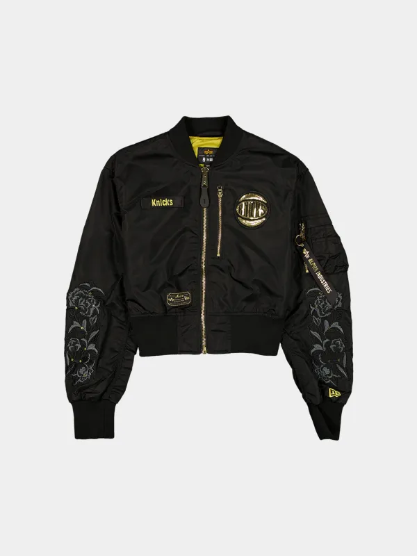 NEW YORK KNICKS X ALPHA X NEW ERA L-2B CROPPED BOMBER JACKET WOMENS sold by Alpha Industries