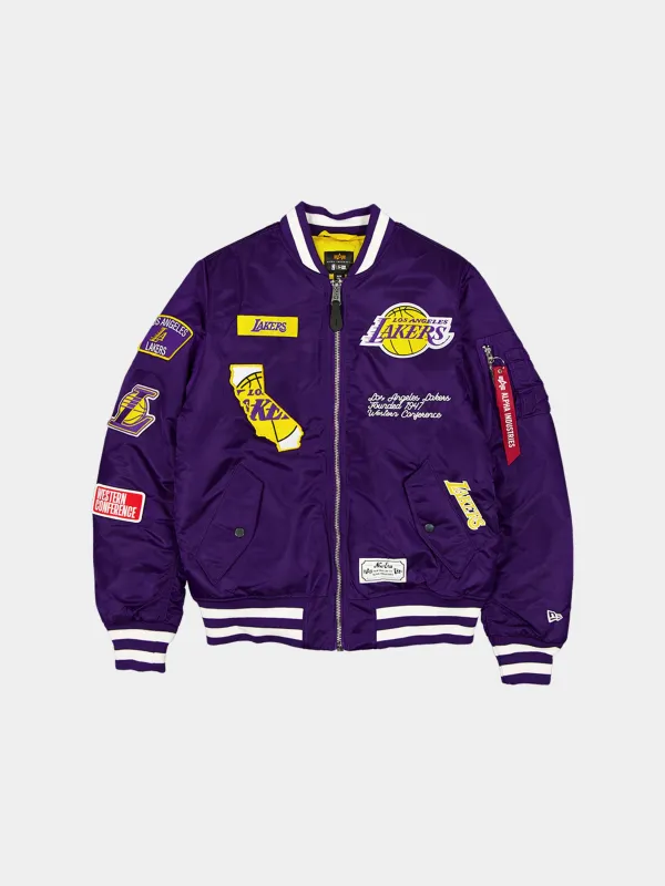 LOS ANGELES LAKERS X ALPHA X NEW ERA MA-1 BOMBER JACKET (PURPLE) sold by Alpha Industries