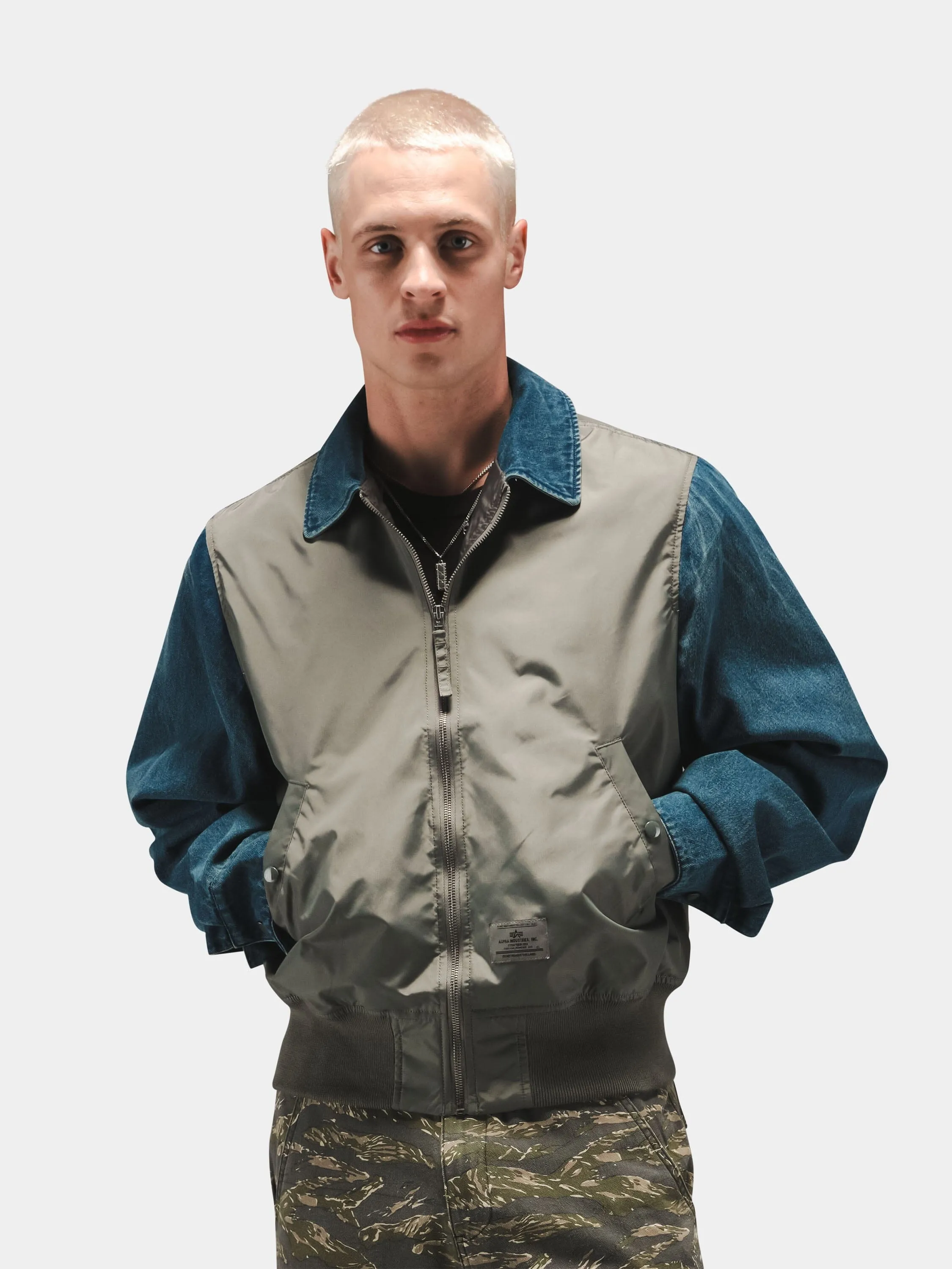 DENIM RELAXED MIXED MEDIA FLIGHT JACKET sold by Alpha Industries product image thumbnail 2