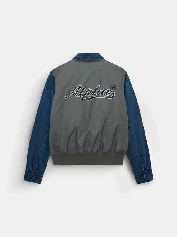 DENIM RELAXED MIXED MEDIA FLIGHT JACKET sold by Alpha Industries
