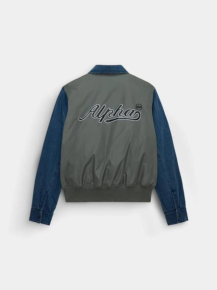 DENIM RELAXED MIXED MEDIA FLIGHT JACKET sold by Alpha Industries